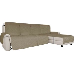 Easy-Going Reversible Recliner L Shape Sofa Cover 4 Pieces (Large, Beige/Beige)